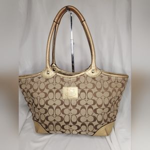 COACH SIGNATURE KHAKI GOLD BLEEKER TOTE #C0893-12369 EUC